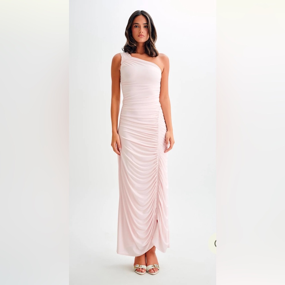 Meshki - Capri Gathered Slinky Maxi Dress - Powder Pink - Picture 1 of 6